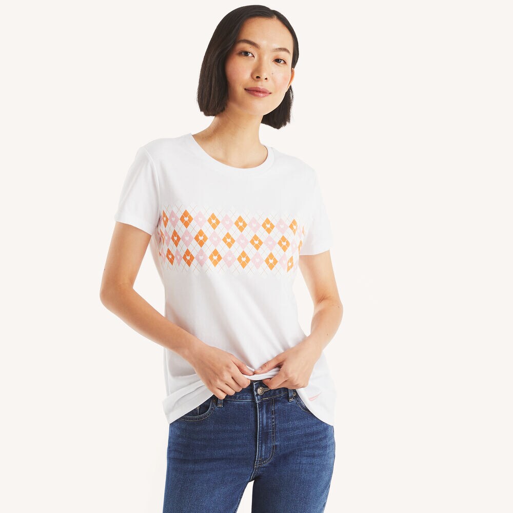Checkered Graphic T-Shirt,Bright White,large