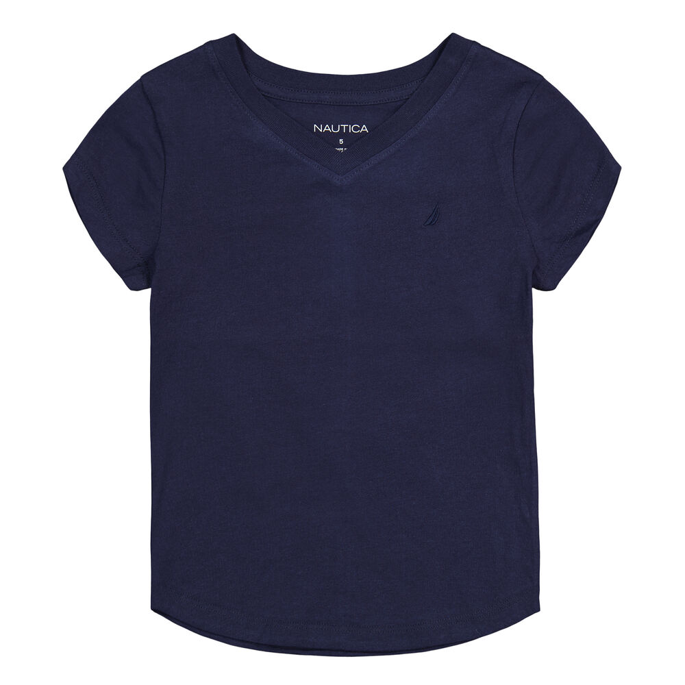 Girls' V-Neck T-Shirt (7-16),Navy,large