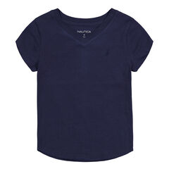 Girls' V-Neck T-Shirt (7-16),Navy,large