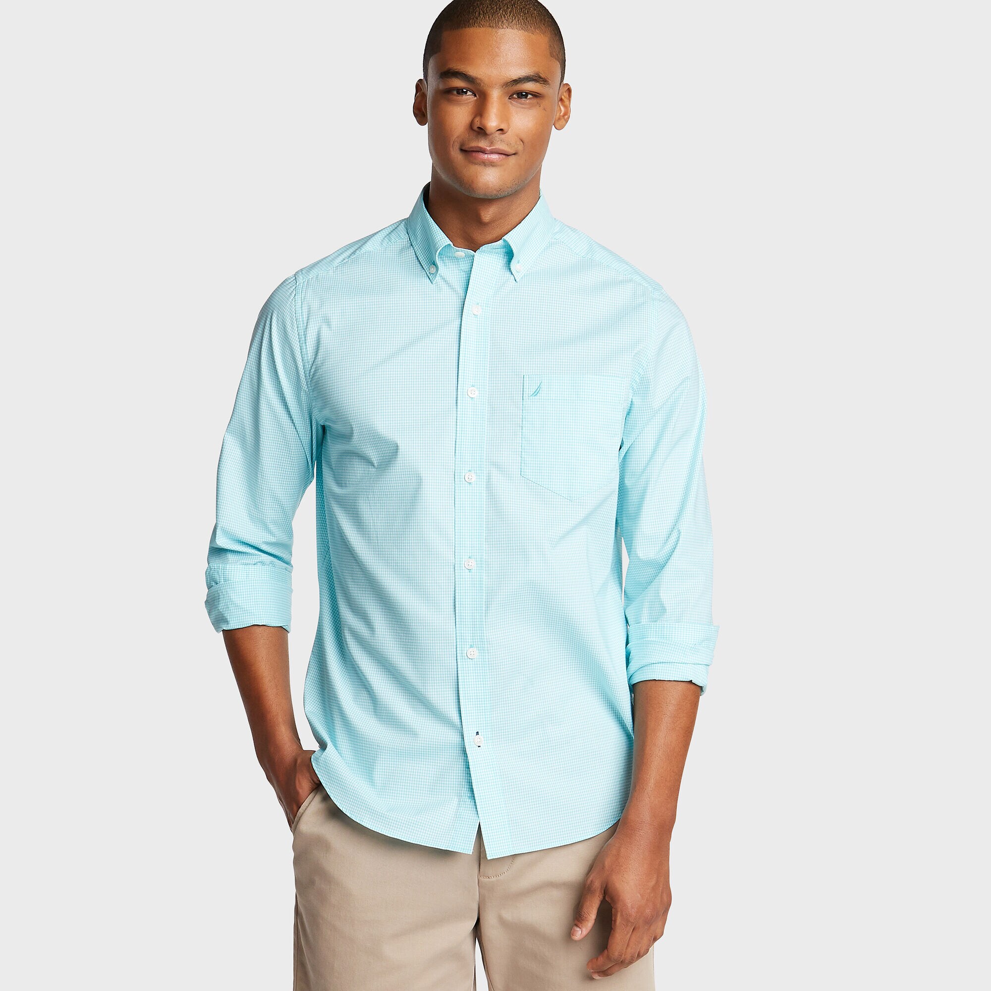 Classic Fit Wrinkle-Resistant Plaid Shirt,Bali Bliss,large
