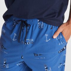 LOGO AND NAUTICAL FLAG PRINT SLEEP PANT,Windsurf Blue,large