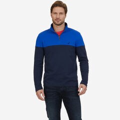 Color Block Quarter-Zip Pullover,Navy,large