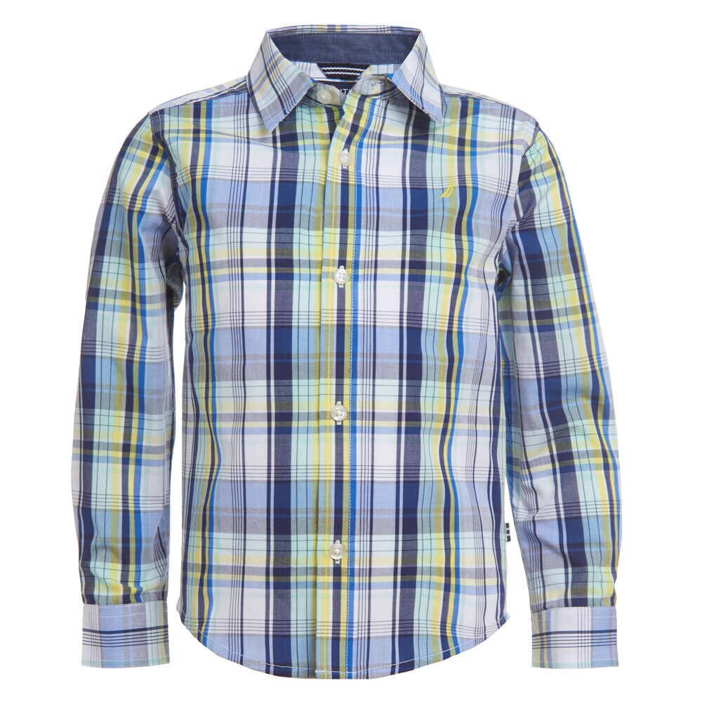 BOYS' PLAID WOVEN SHIRT (8-20),True Navy,large