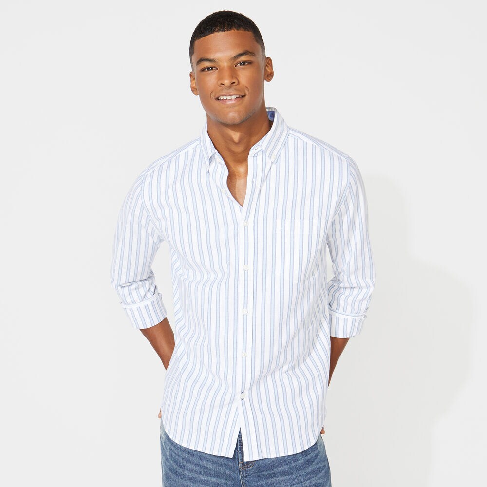 CLASSIC FIT LONG SLEEVE STRIPED OXFORD SHIRT,Bright White,large