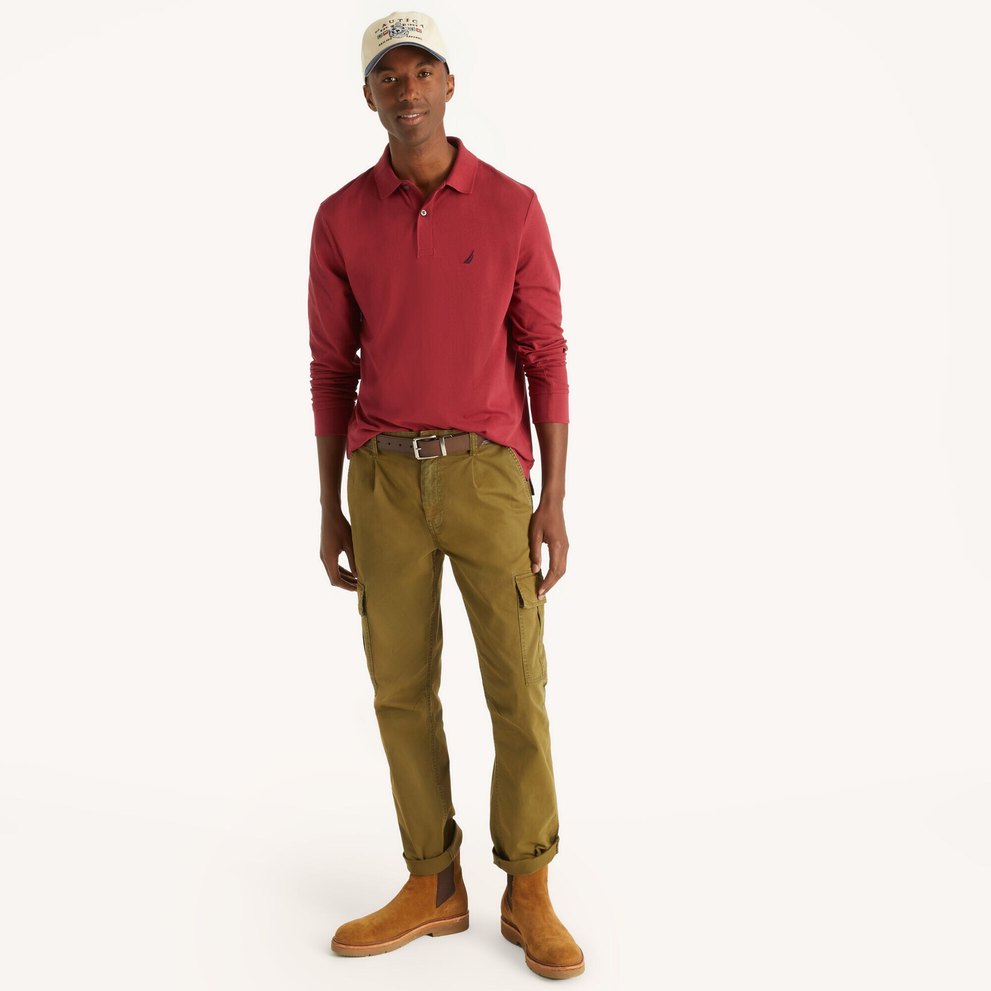 Classic Fit Long Sleeve Deck Polo,Vintage Berry,large