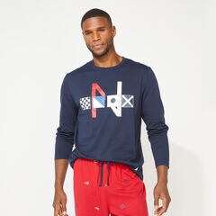 SLIM FIT GRAPHIC LONG SLEEVE AND KNIT PANTS PAJAMA SET,Navy,large