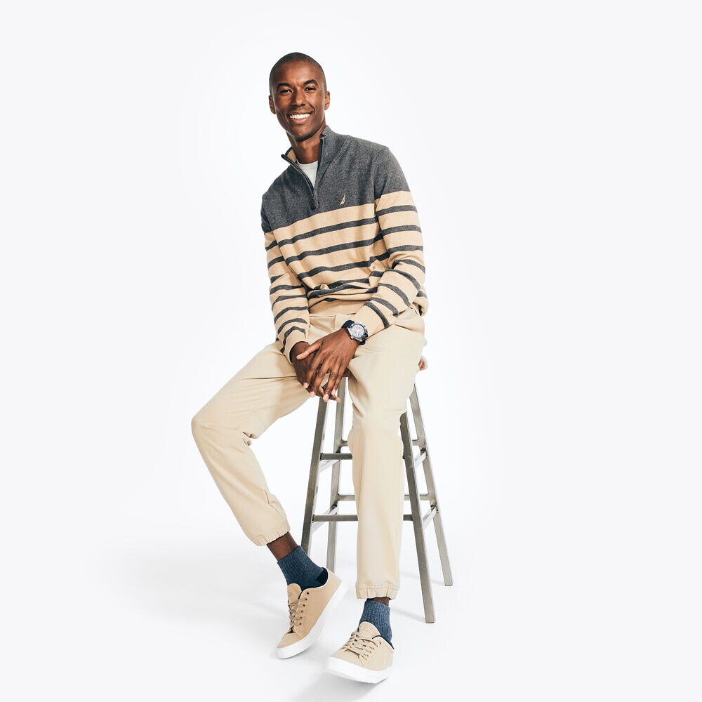 NAVTECH STRIPED QUARTER-ZIP SWEATER,Dark Otter,large