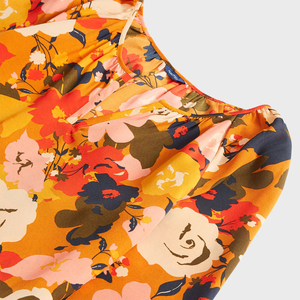 FLORAL PRINT SPLIT NECK TOP,Kernel,large