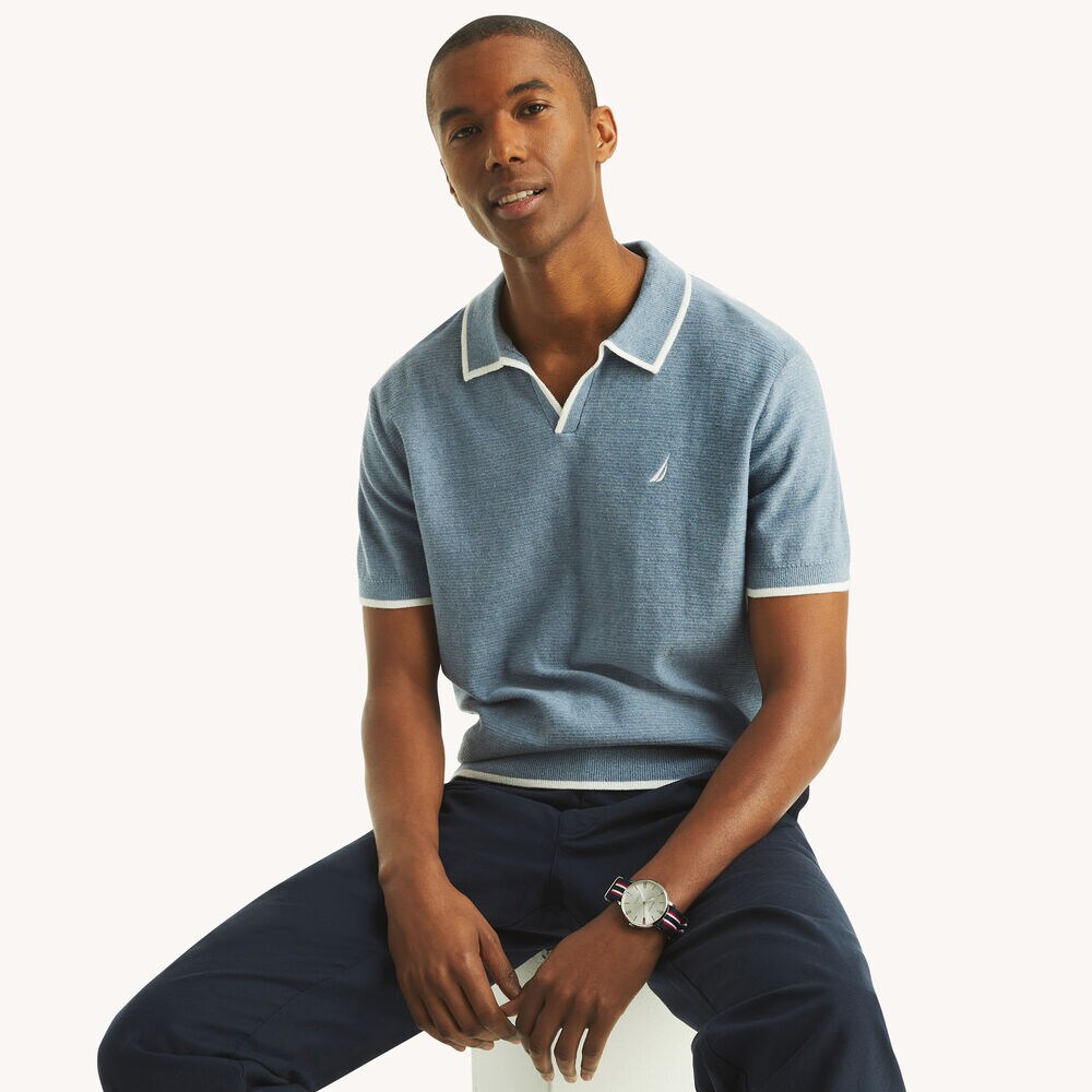 Tipped Textured Sweater Polo,Anchor Blue Heather,large