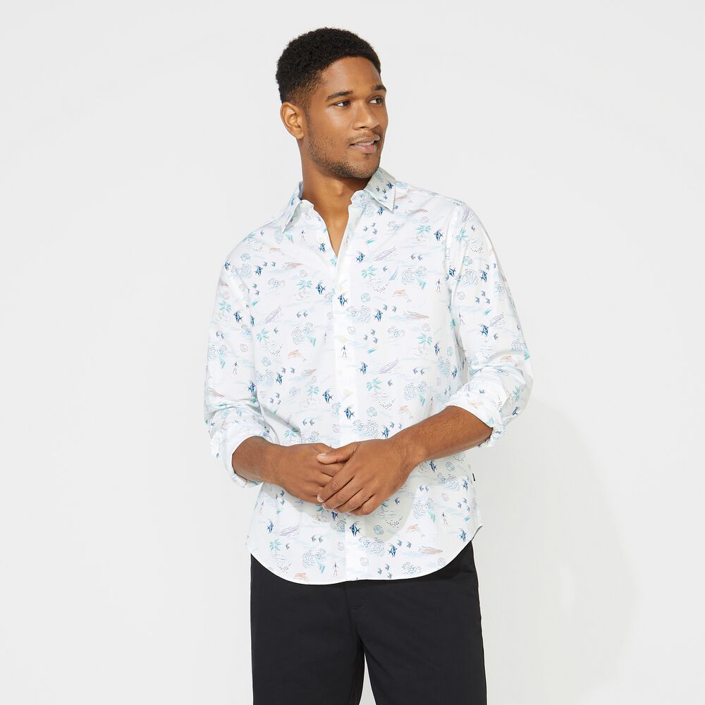 BEACH PRINT SHIRT,Bright White,large