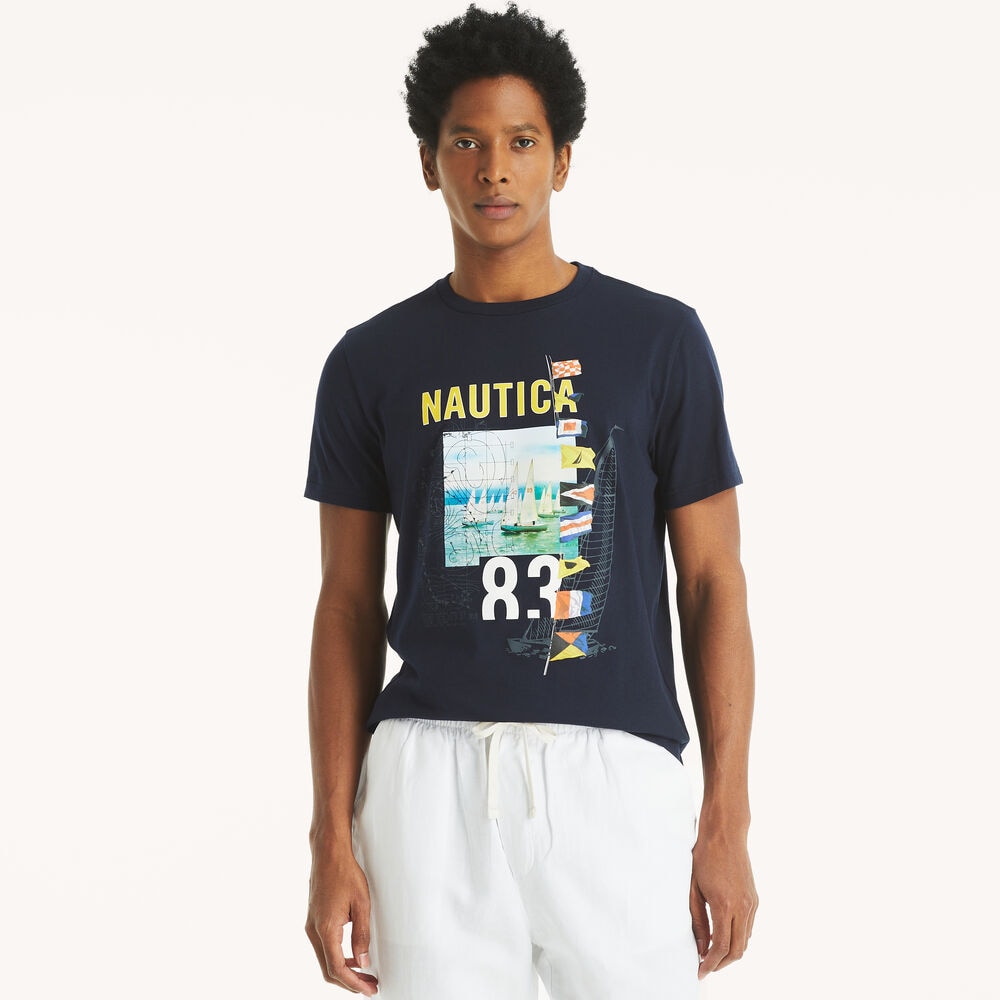 Heritage Sailing Graphic T-Shirt,Navy,large