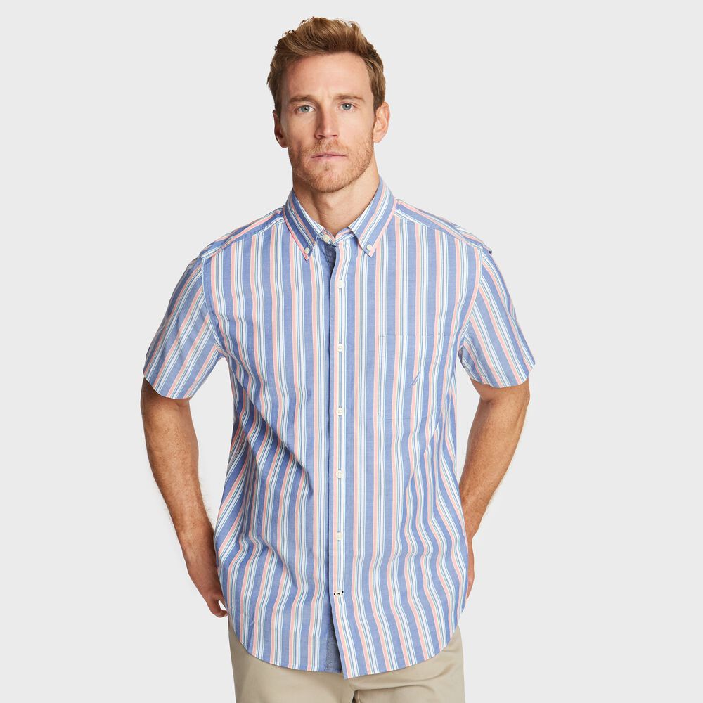 BIG & TALL SHORT SLEEVE SHIRT IN VERTICAL STRIPE,Clear Sky Blue,large