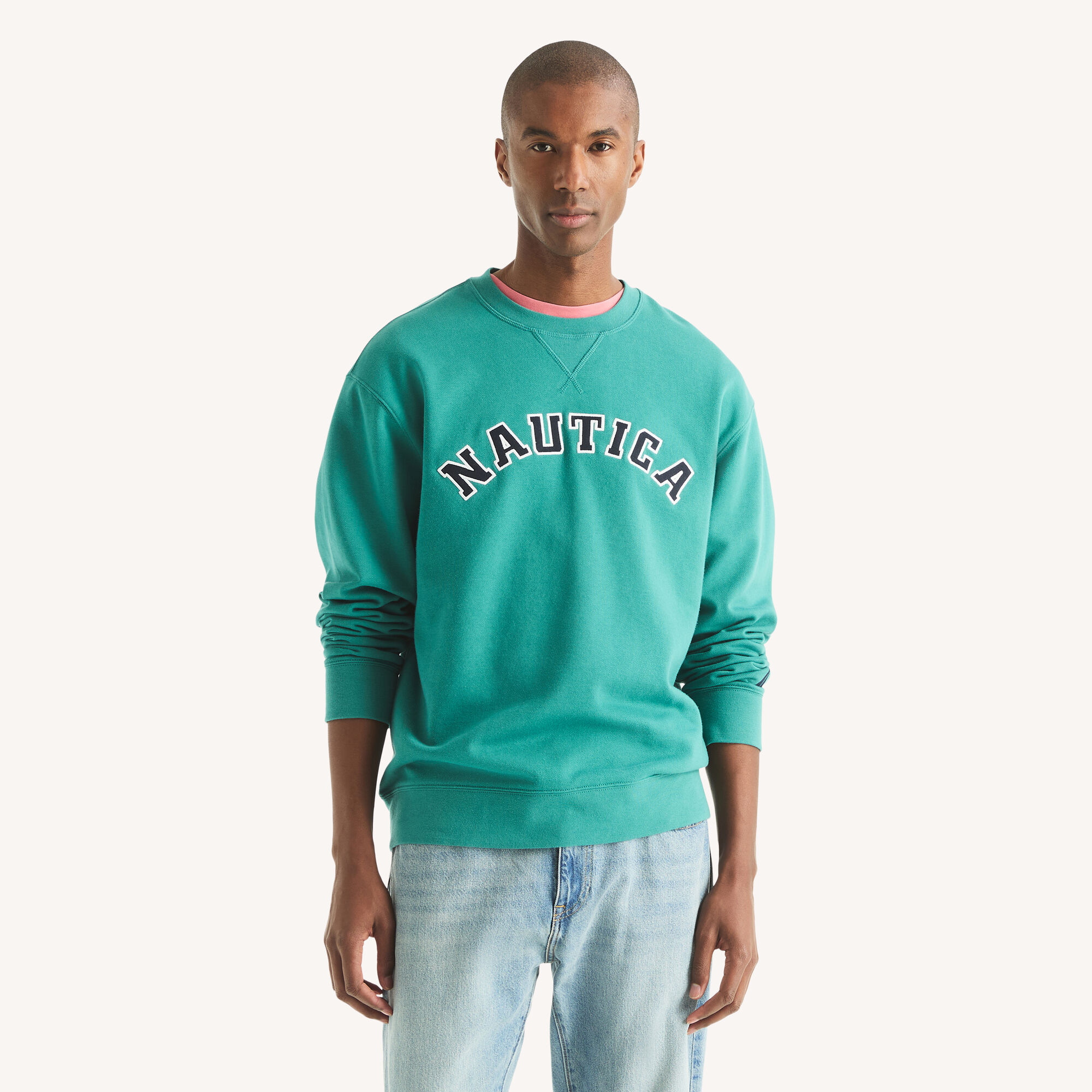 Fleece Crewneck Sweatshirt,Big Sur Green,large