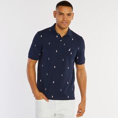 Big & Tall Anchor Print Classic Fit Deck Polo,Navy,large