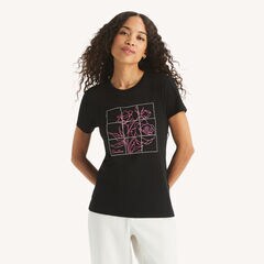 Modern Flowers Studded Graphic T-Shirt,True Black,large