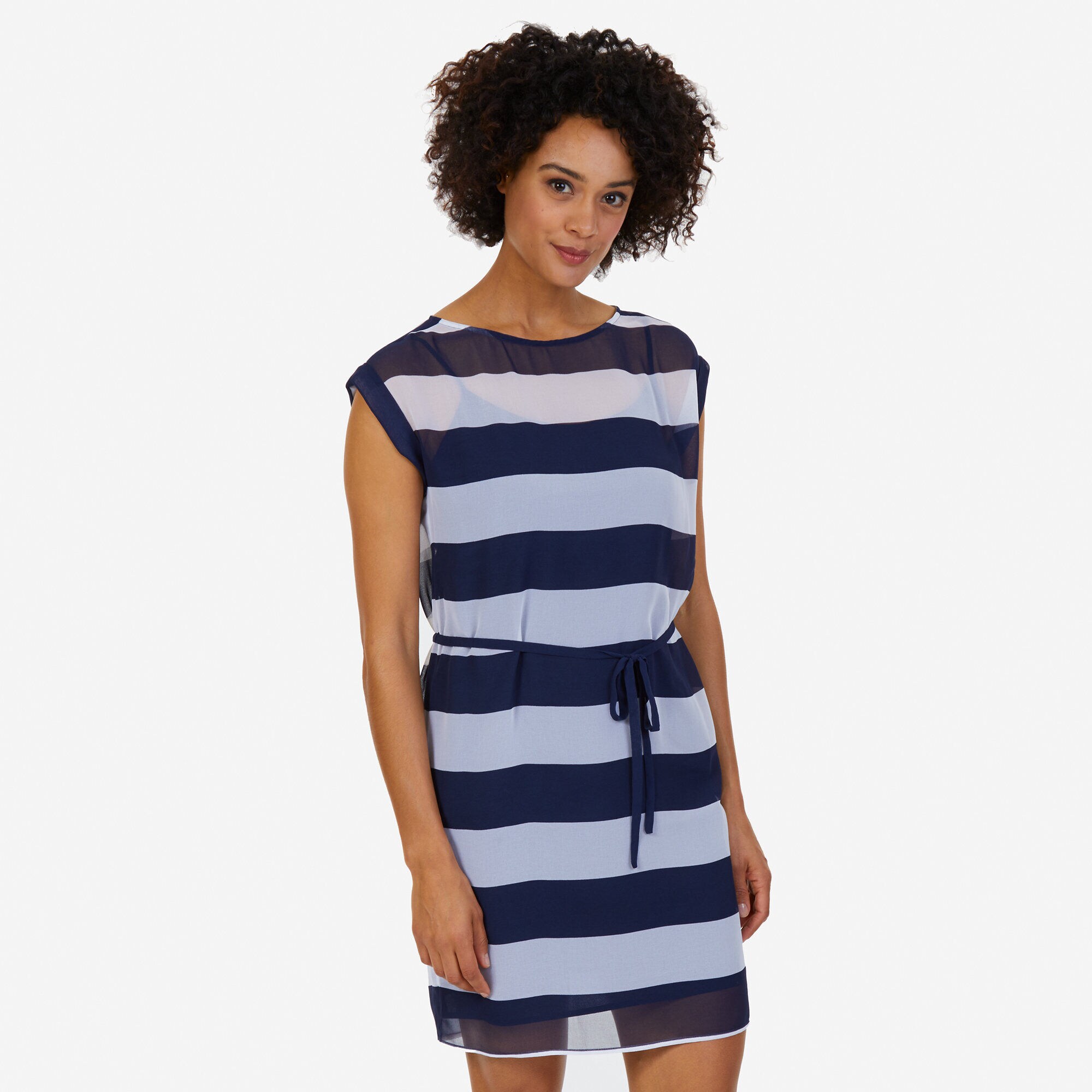 Sheer Striped Dress,Stellar Blue Heather,large