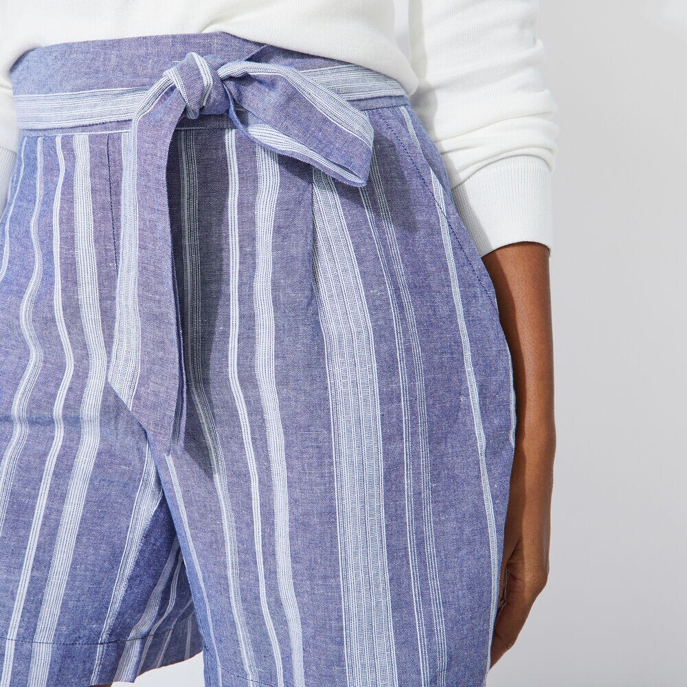 8" STRIPED LINEN BLEND HIGH WAIST SHORTS,Limoges,large