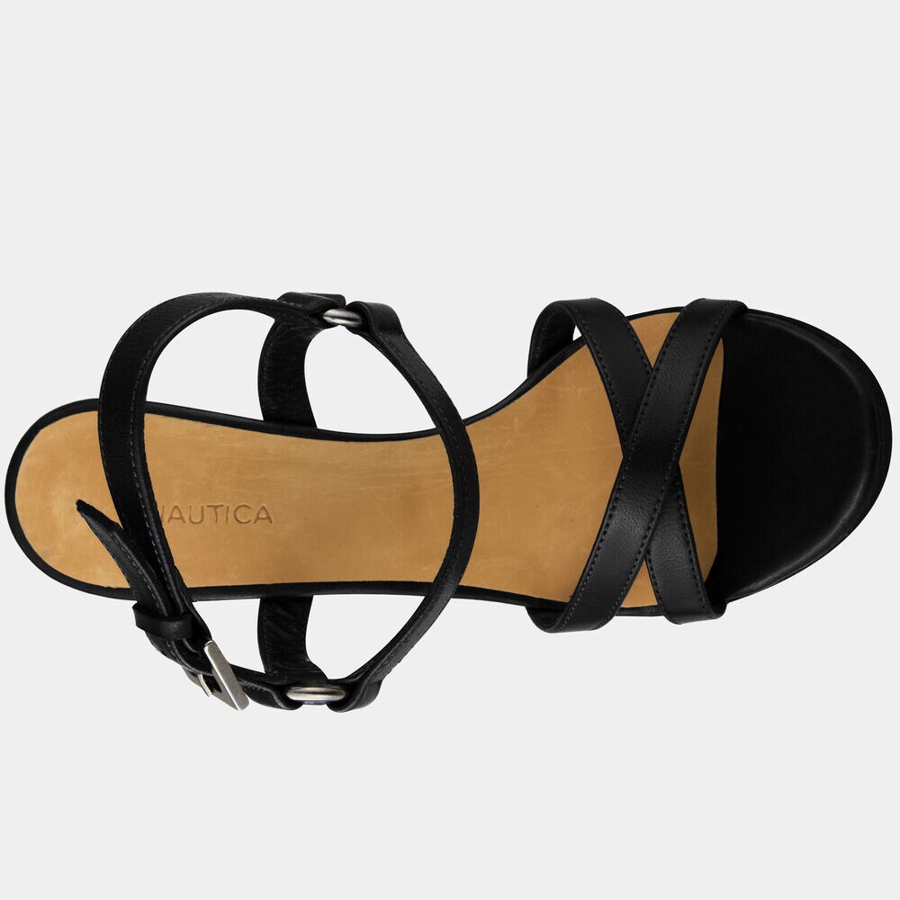 Isabella Strappy Leather Wedge,True Black,large
