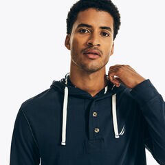 BUTTON-PLACKET PULLOVER HOODIE ,Navy,large