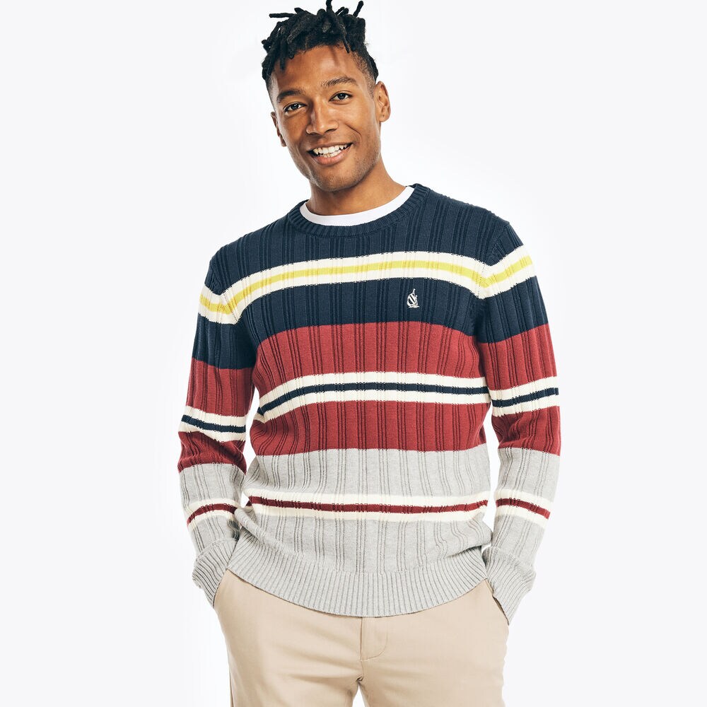 REISSUE STRIPED SWEATER,Grey Heather,large