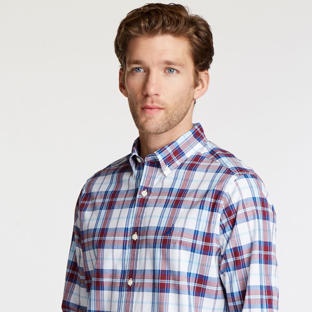 CLASSIC FIT STRETCH POPLIN SHIRT IN ICONIC PLAID,Bright White,large