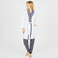Striped Trim Cotton Robe,Antique White Wash,large