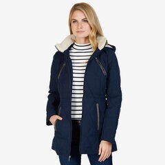 Sherpa Lined Microfiber Puffer Jacket,Stellar Blue Heather,large