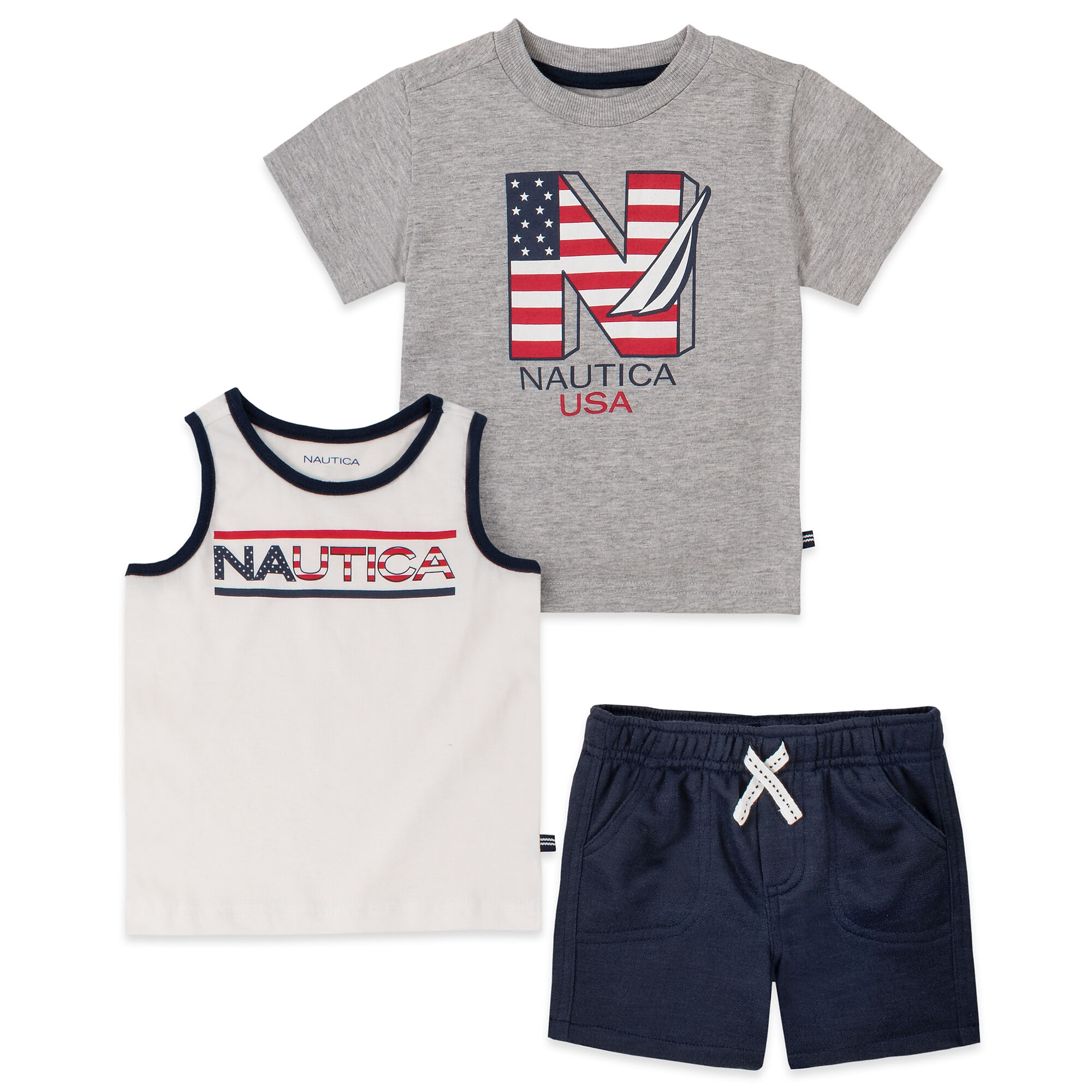 TODDLER BOYS' AMERICANA T-SHIRT AND TANK 3PC SHORT SET (2T-4T),Antique White Wash,large