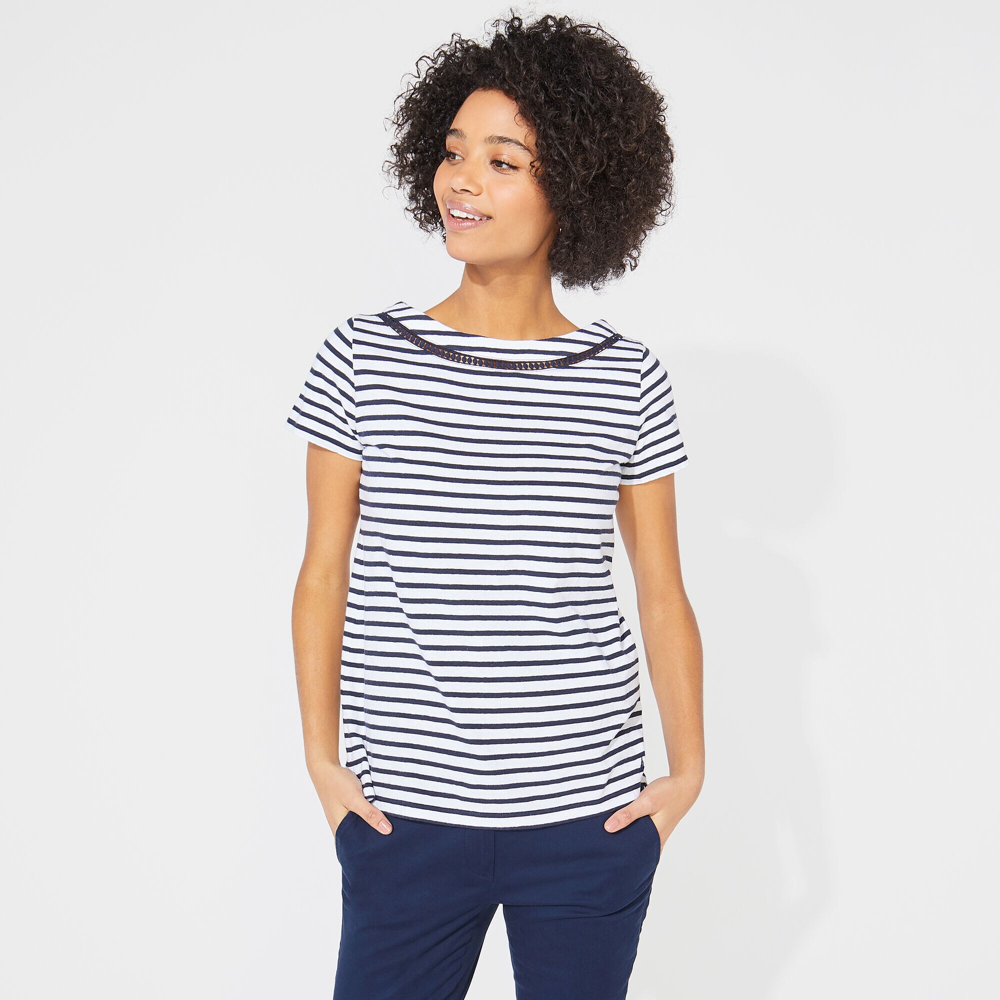 CROCHET-TRIMMED STRIPED TOP,Stellar Blue Heather,large