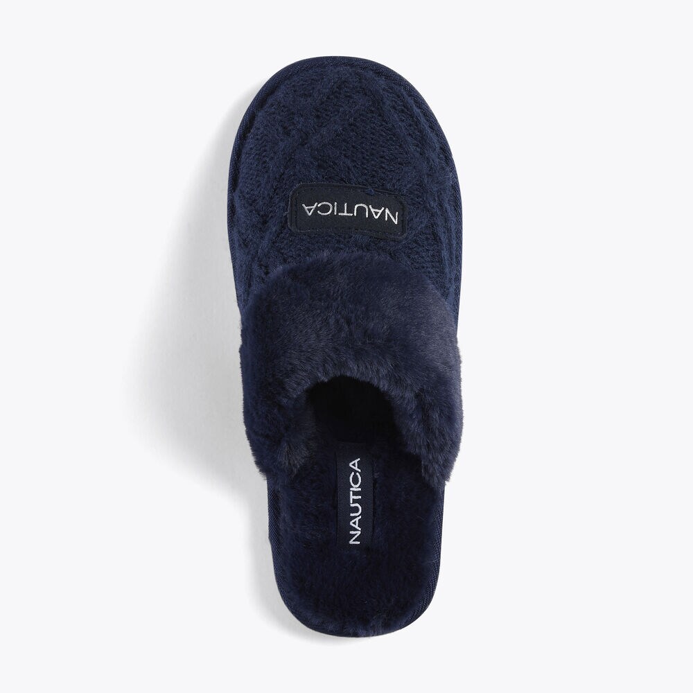WOOL KNIT SLIPPER,Navy,large
