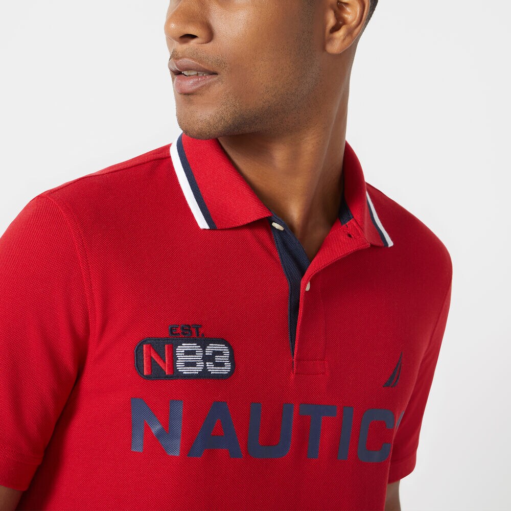 CLASSIC FIT LOGO PERFORMANCE POLO,Nautica Red,large