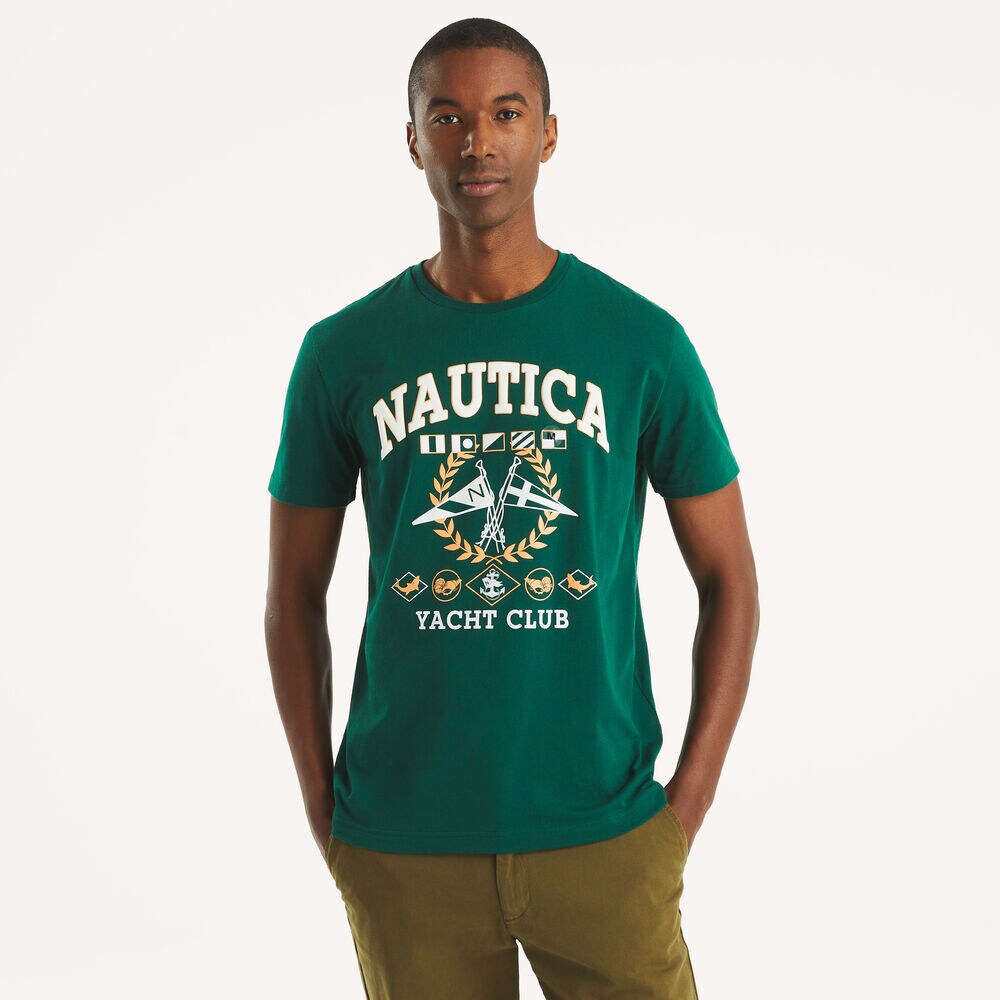Yacht Club Graphic T-Shirt,Army Green,large