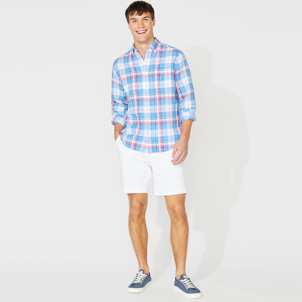 PLAID LINEN SHIRT,Bright White,large
