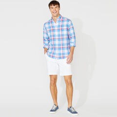 PLAID LINEN SHIRT,Bright White,large