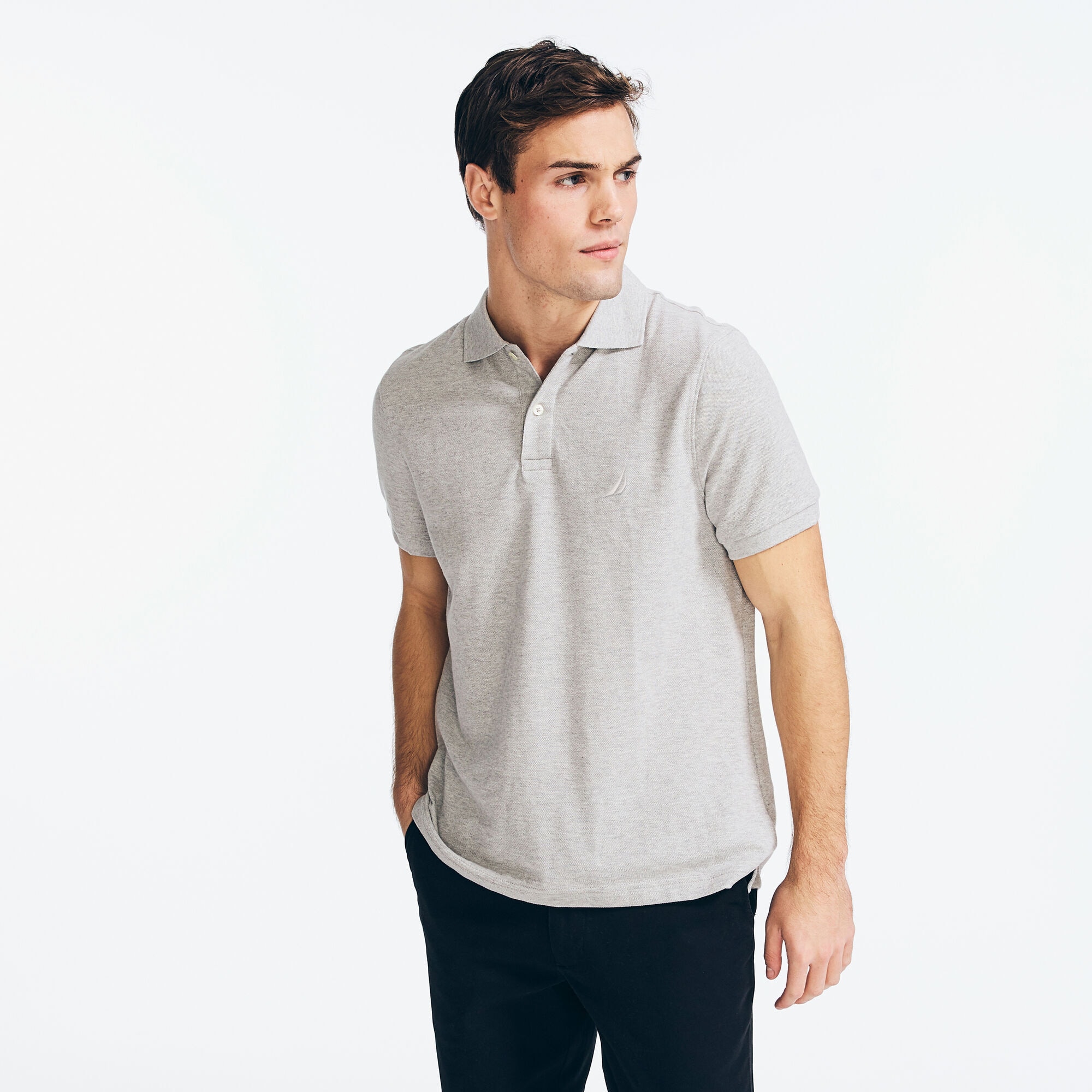 Classic Fit Deck Polo,Grey Heather,large