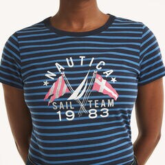 Heritage Stripe Flag Foil Graphic T-Shirt,Stellar Blue Heather,large