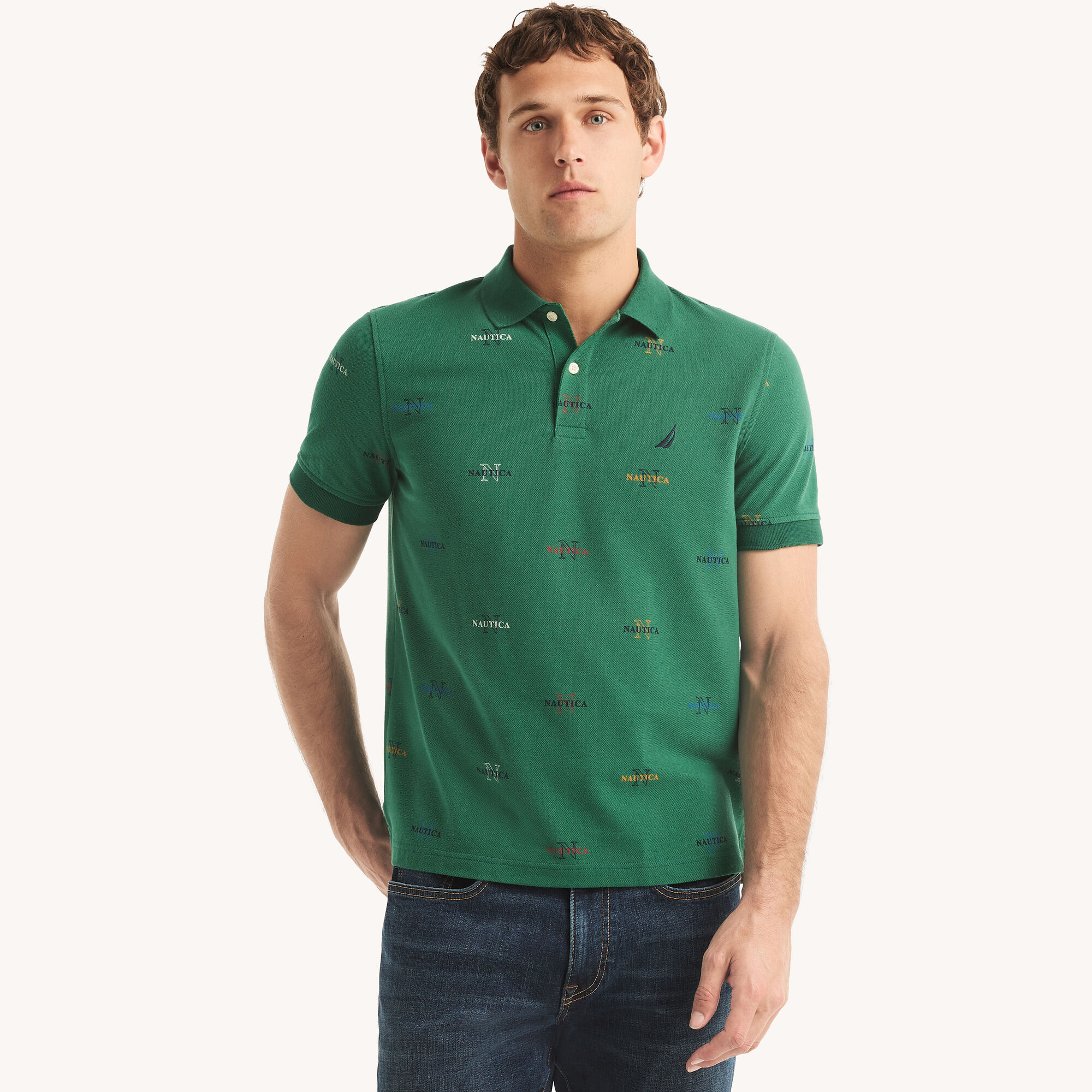Classic Fit Printed Polo,Nile,large