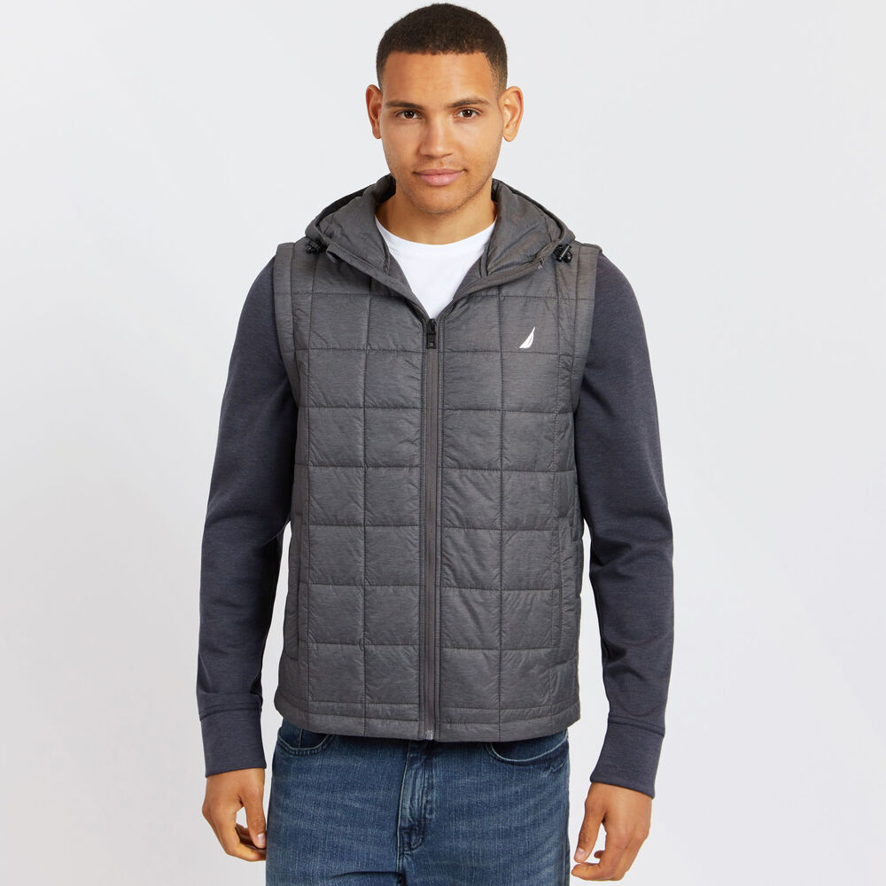 Quilted Jacket With Detachable Sleeves,Charcoal Heather,large