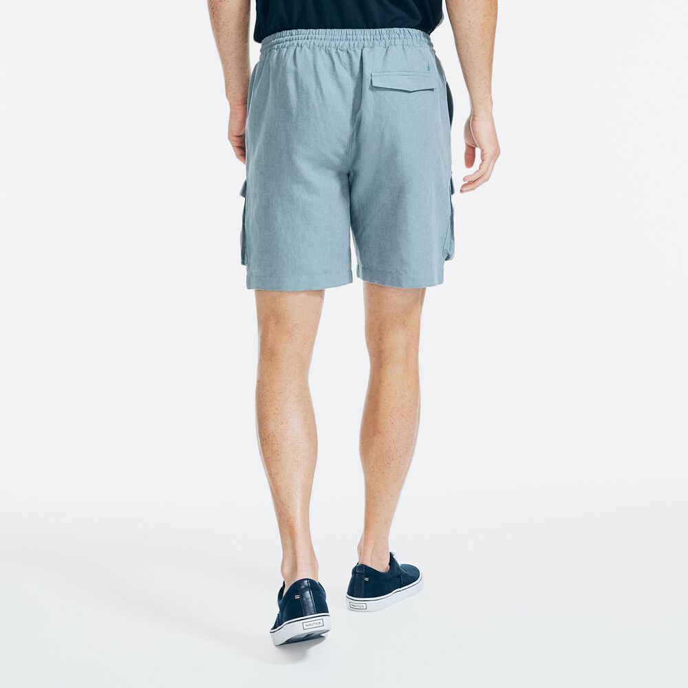 8" LINEN CARGO SHORT,Blue Stern,large