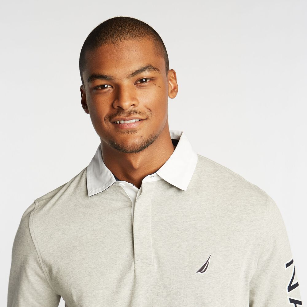 BIG & TALL LOGO RUGBY POLO SHIRT,Grey Heather,large