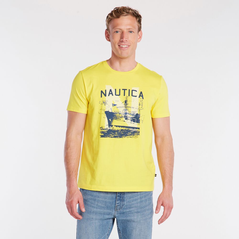 SHIP GRAPHIC T-SHIRT,Yellow Zest,large