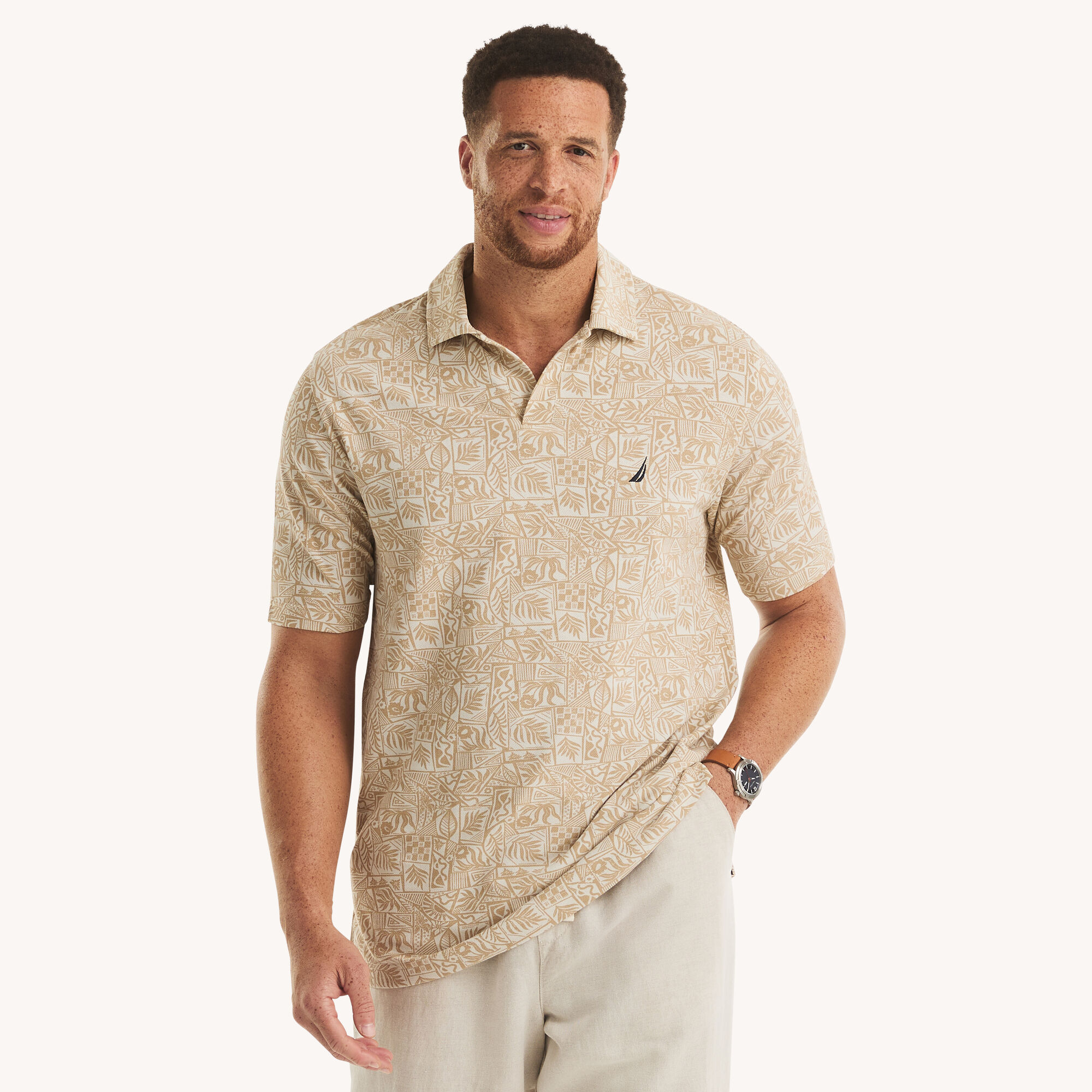 Big & Tall Classic Fit Printed Polo,Tuscany Tan,large