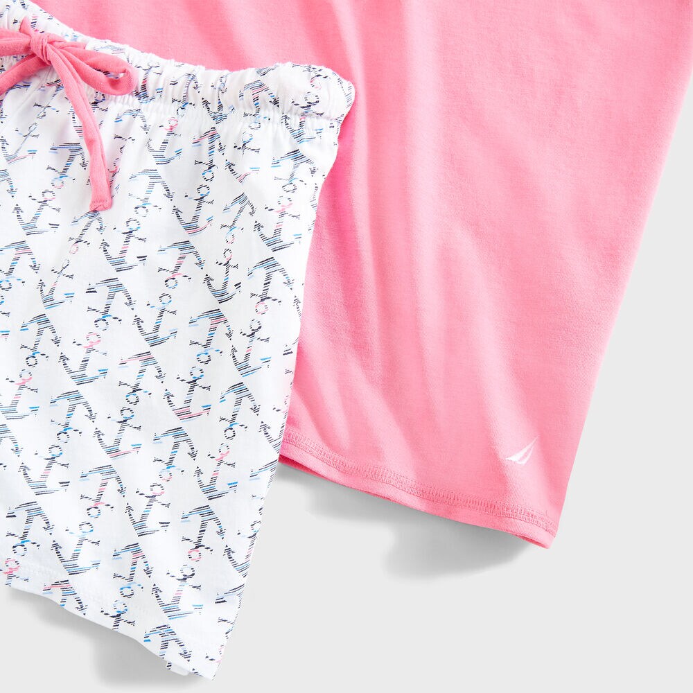 STRIPE AND CRAB PRINT V-NECK PAJAMA SET,Arctic White,large