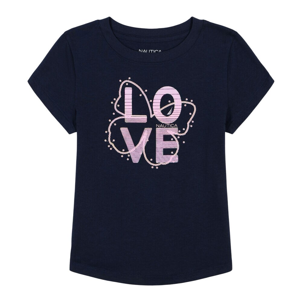 Girls' Ombre Love Sequin T-Shirt (7-16),Navy,large