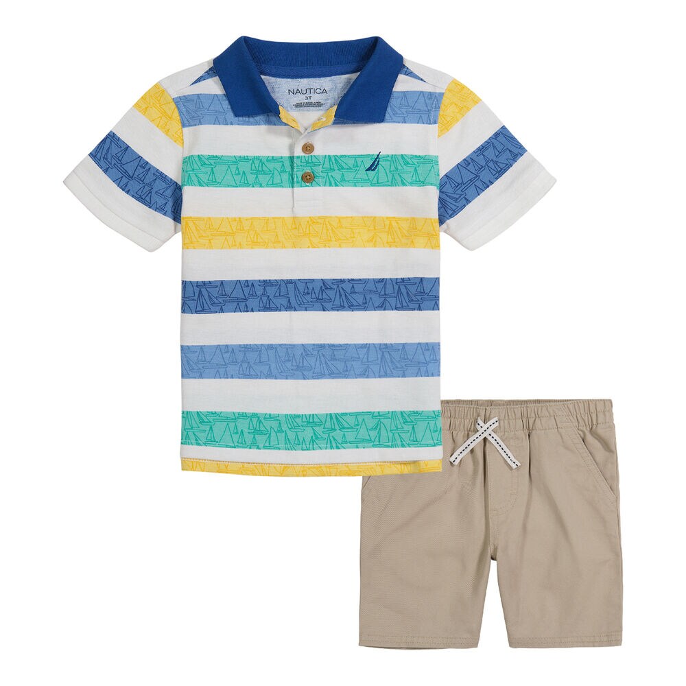 TODDLER BOYS' POLO SHORT 2PC SET,Raspberry,large