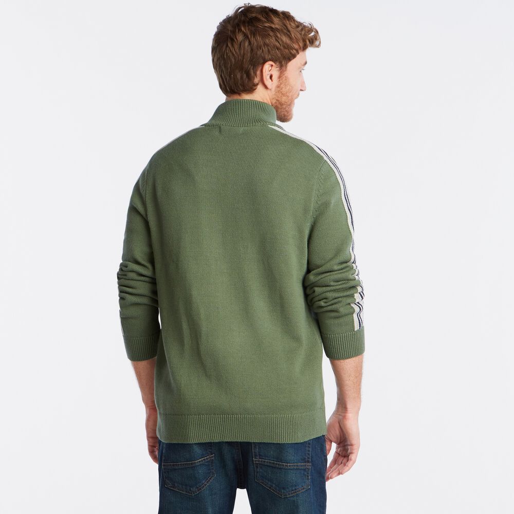 INTARSIA-KNIT STRIPE-SLEEVE CARDIGAN,Pineforest,large