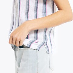 STRIPED SHORT-SLEEVE HENLEY,Cabana Pink,large
