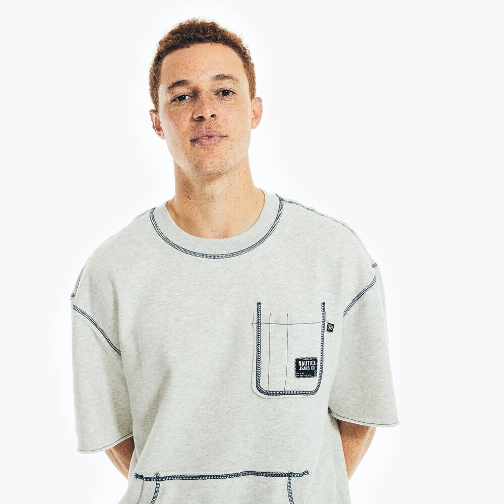 NAUTICA JEANS CO. CREWNECK POCKET T-SHIRT,Charcoal,large
