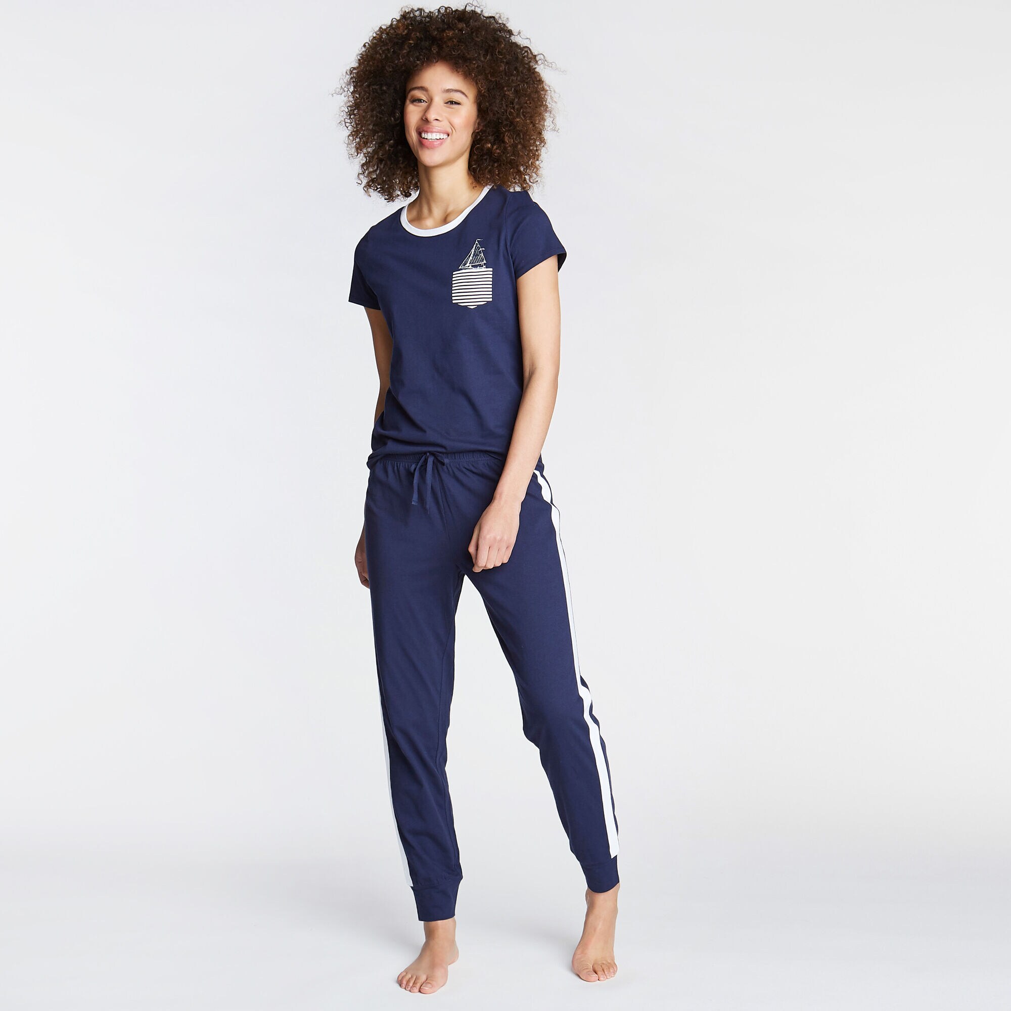 SHORT SLEEVE JOGGER PAJAMA SET,Ice Blue,large