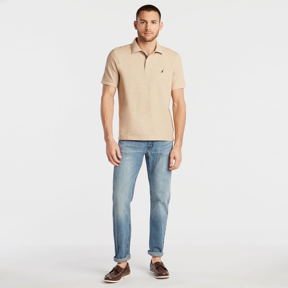 BIG & TALL STRETCH MESH POLO,Camel Heather,large